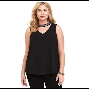 Torrid Black Chiffon Beaded Choker Neck Tank Top